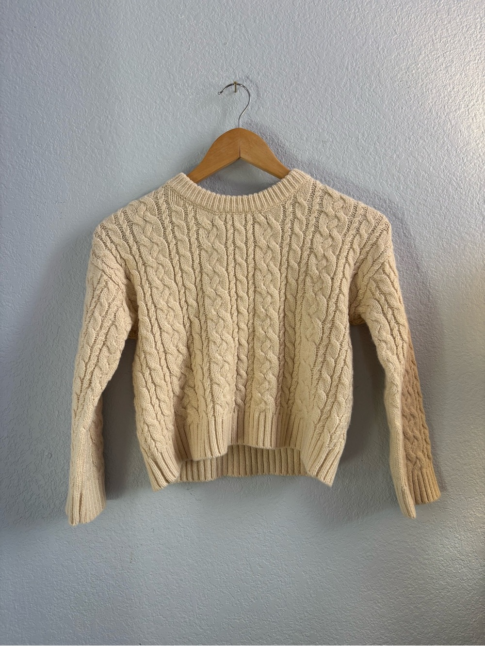 RSQ Cream Cable-Pattern Crewneck Sweater - Size XL Juniors